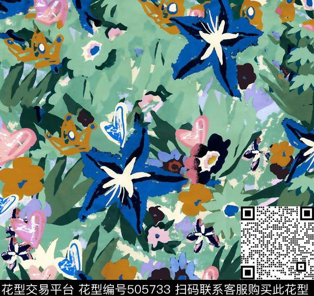 花卉手绘抽象数码印花华亿平台下载（图片编号: 505733） - 瓦栏（Walan）
