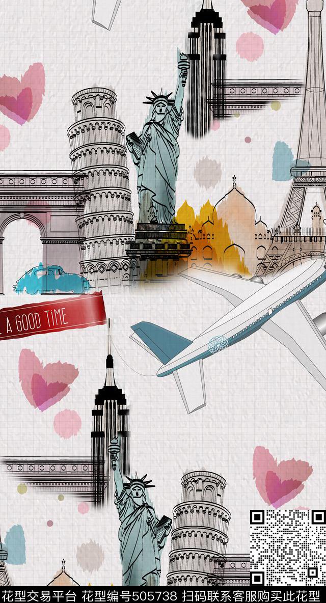 西方抽象埃菲尔铁塔自由女神像数码印花华亿平台下载（图片编号: 505738） - 瓦栏（Walan）