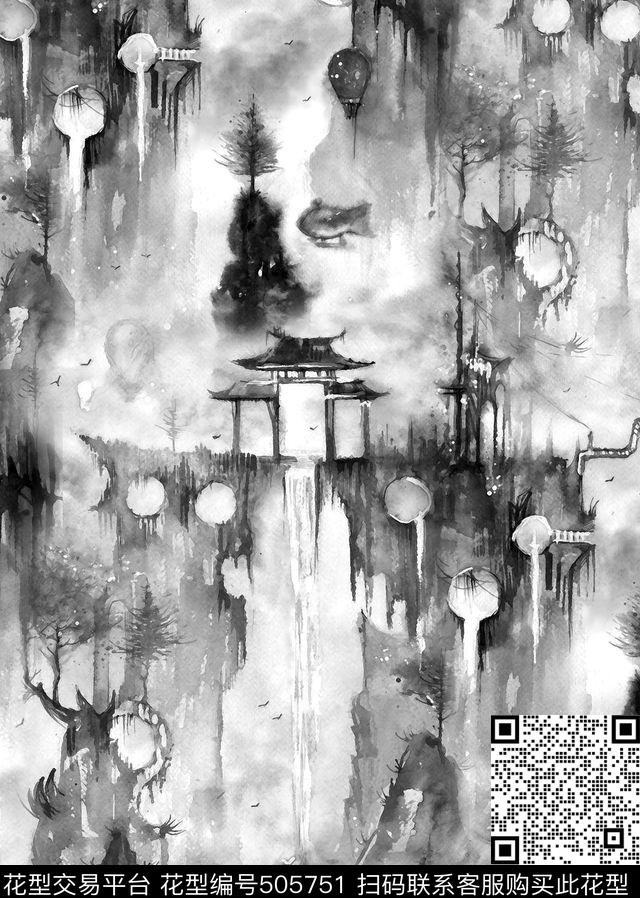 MAX-中国风山水画民族风数码印花华亿平台下载（图片编号: 505751） - 瓦栏（Walan）
