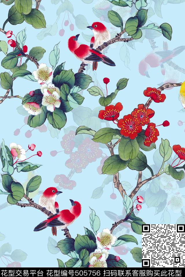工笔画花鸟画中国风数码印花华亿平台下载（图片编号: 505756） - 瓦栏（Walan）