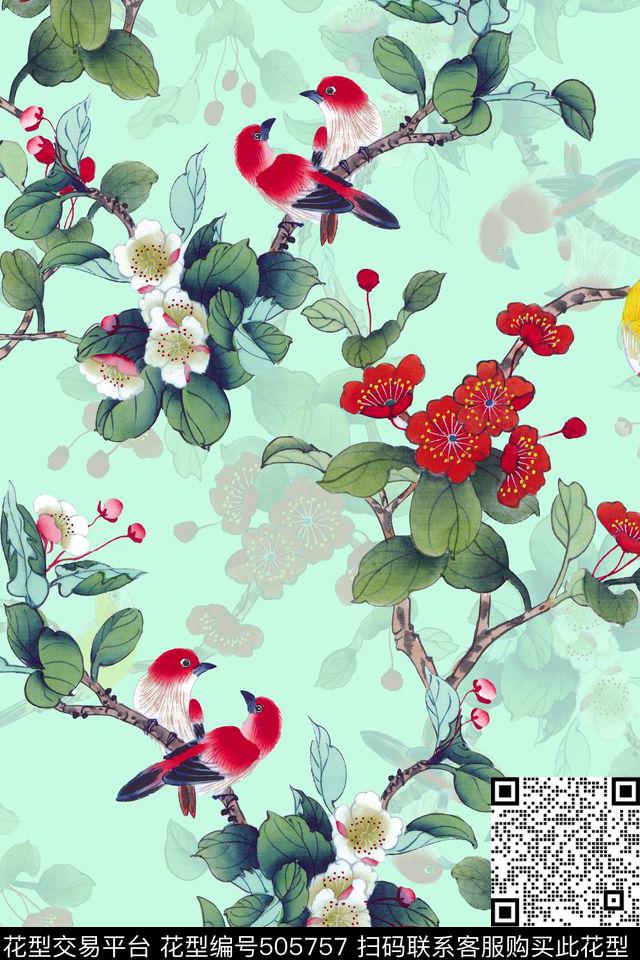 工笔画花鸟画中国风数码印花华亿平台下载（图片编号: 505757） - 瓦栏（Walan）