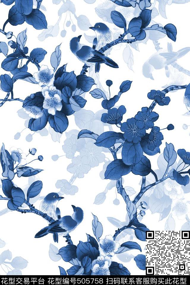 工笔画花鸟画中国风数码印花华亿平台下载（图片编号: 505758） - 瓦栏（Walan）