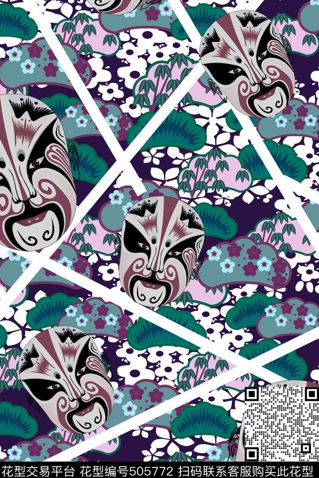 东方风格L.D~中国风脸谱传统印花华亿平台下载（图片编号: 505772） - 瓦栏（Walan）