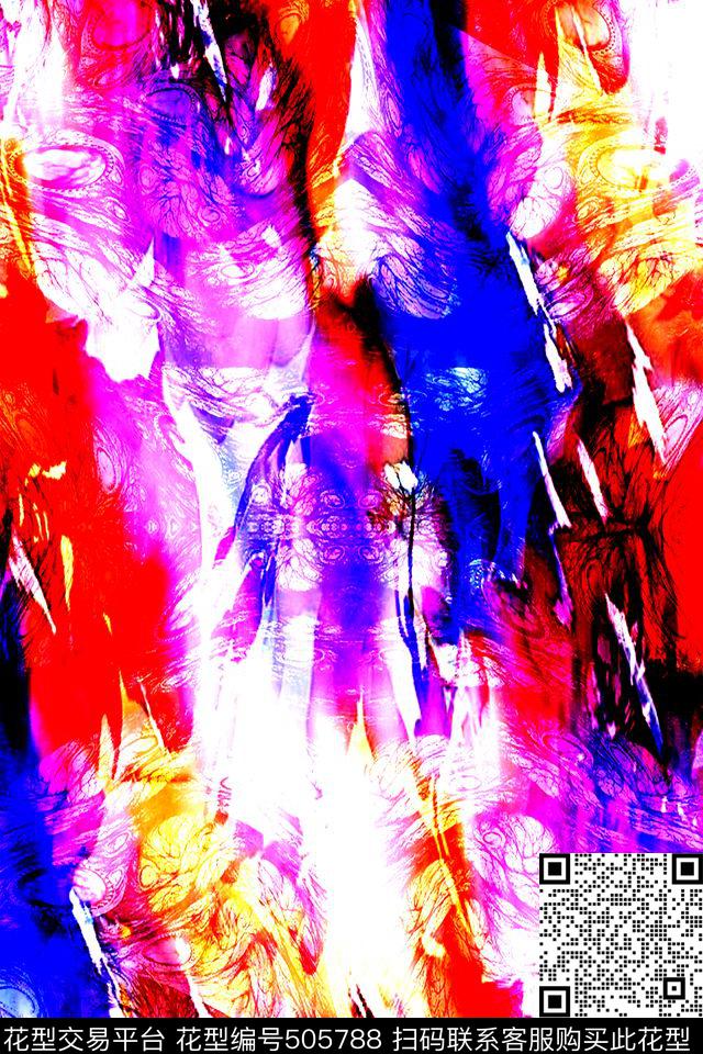 肌理水墨水彩数码印花华亿平台下载（图片编号: 505788） - 瓦栏（Walan）