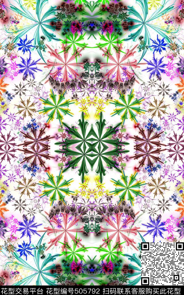 抽象花卉丝巾数码印花华亿平台下载（图片编号: 505792） - 瓦栏（Walan）