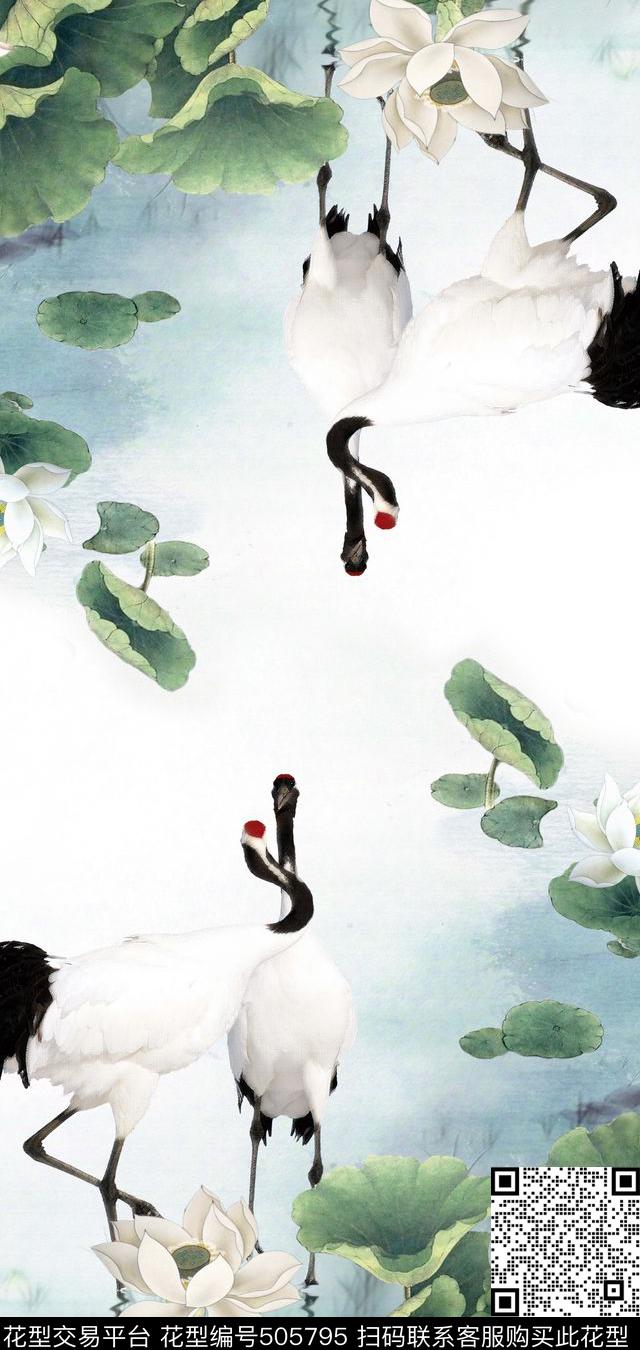 花卉潮流时尚大牌手绘荷花数码印花华亿平台下载（图片编号: 505795） - 瓦栏（Walan）