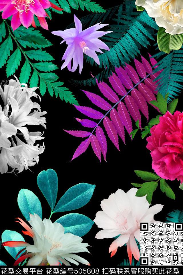 数码叶子仙人掌数码印花华亿平台下载（图片编号: 505808） - 瓦栏（Walan）