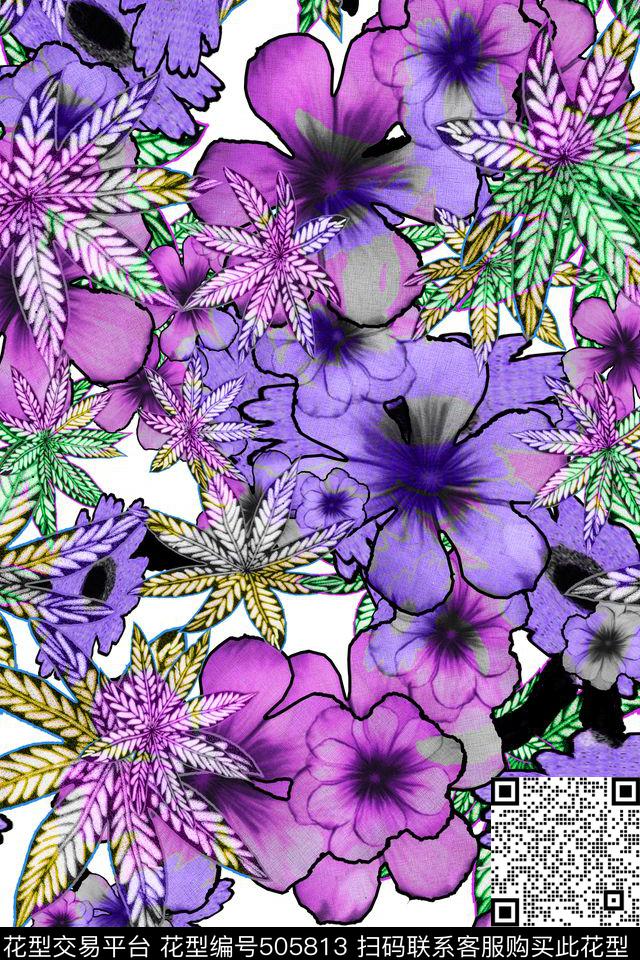 花卉组浪漫小女人暖色调温馨数码印花华亿平台下载（图片编号: 505813） - 瓦栏（Walan）