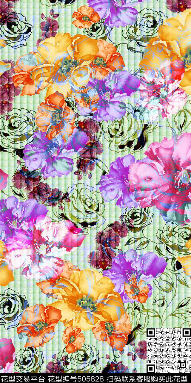 时尚花卉流行数码印花华亿平台下载（图片编号: 505828） - 瓦栏（Walan）