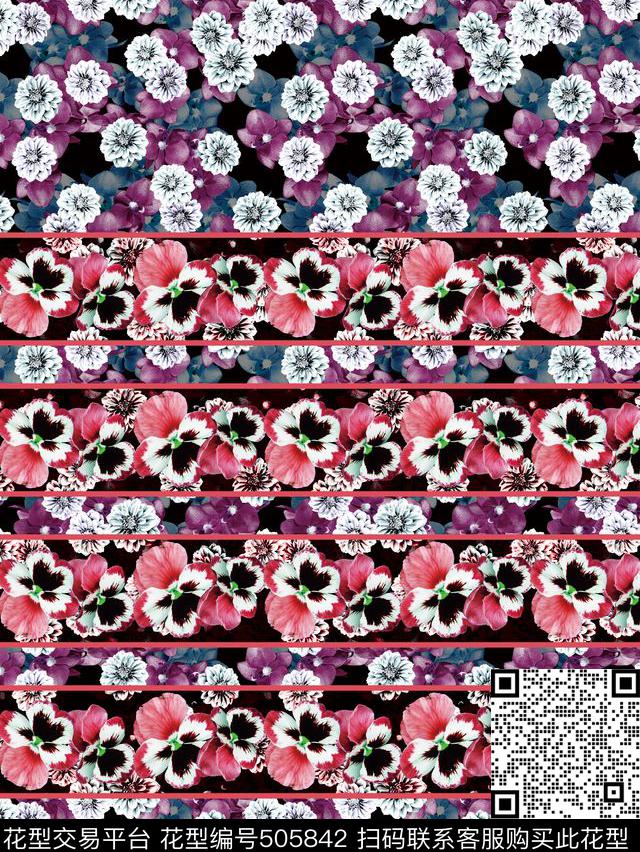 定位花卉散花数码印花华亿平台下载（图片编号: 505842） - 瓦栏（Walan）