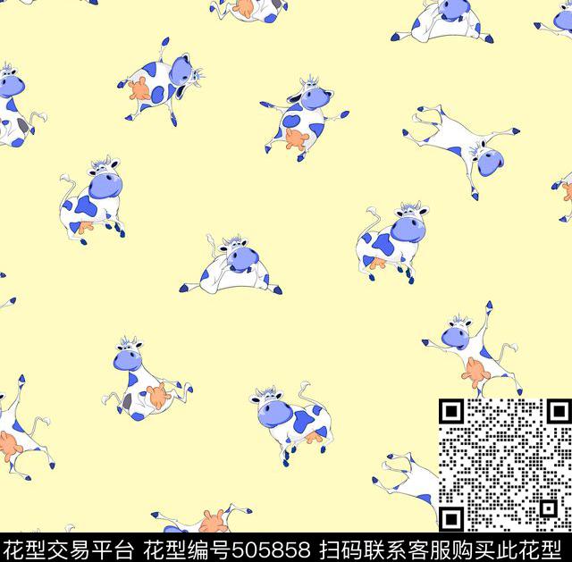 手绘卡通风奶牛童装传统印花华亿平台下载（图片编号: 505858） - 瓦栏（Walan）