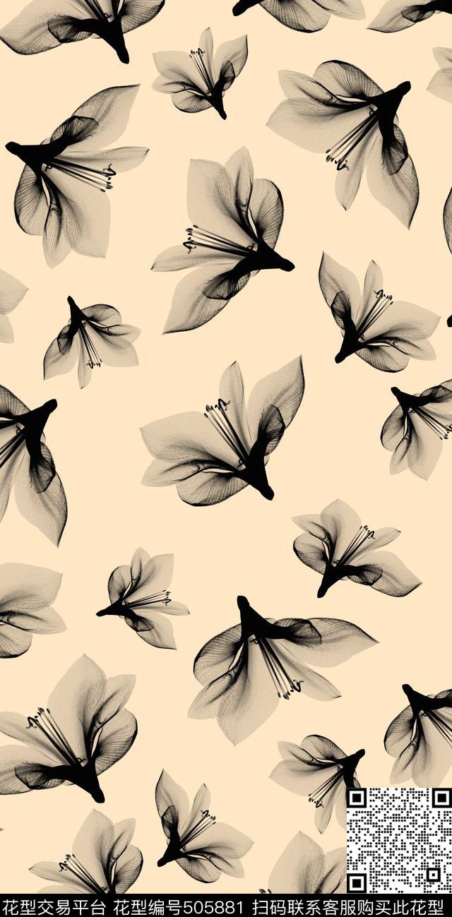 时尚灰花流行大牌华亿平台五叶花数码印花华亿平台下载（图片编号: 505881） - 瓦栏（Walan）