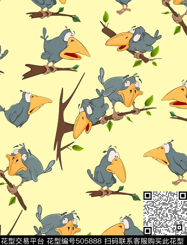 2016春秋手绘卡通可爱乌鸦传统印花华亿平台下载（图片编号: 505888） - 瓦栏（Walan）