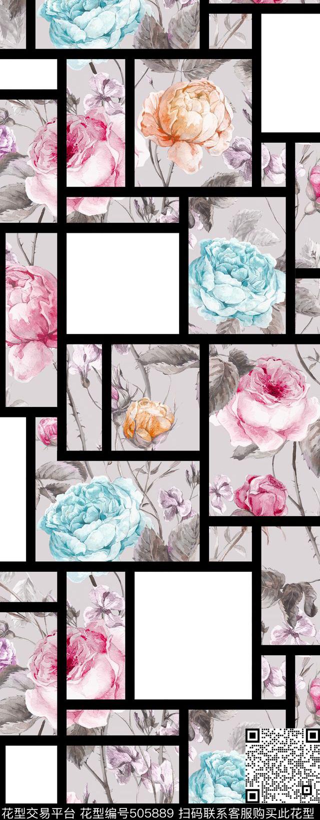 花卉几何民族数码印花华亿平台下载（图片编号: 505889） - 瓦栏（Walan）