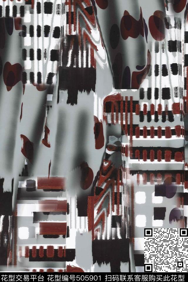 休闲时尚抽象水彩复古线条几何油画服装面料华亿平台数码印花华亿平台下载（图片编号: 505901） - 瓦栏（Walan）