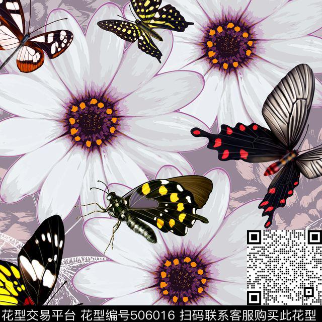 欧美花卉时尚数码印花华亿平台下载（图片编号: 506016） - 瓦栏（Walan）