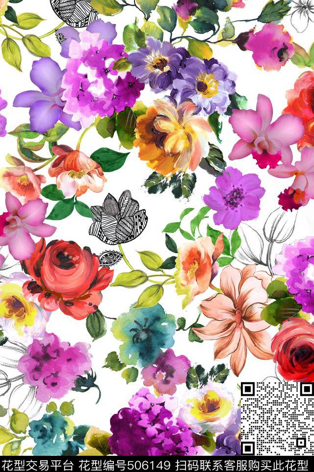 时尚花卉高雅传统印花华亿平台下载（图片编号: 506149） - 瓦栏（Walan）