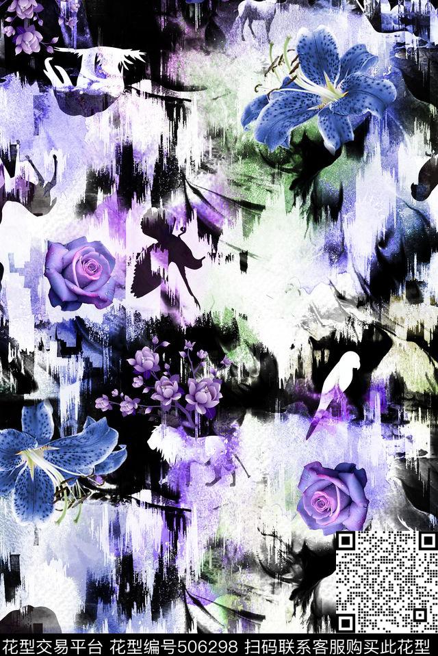 梦幻动物玫瑰数码印花华亿平台下载（图片编号: 506298） - 瓦栏（Walan）