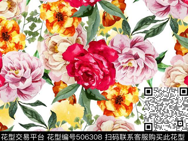 传统花卉吉祥花朵传统印花华亿平台下载（图片编号: 506308） - 瓦栏（Walan）