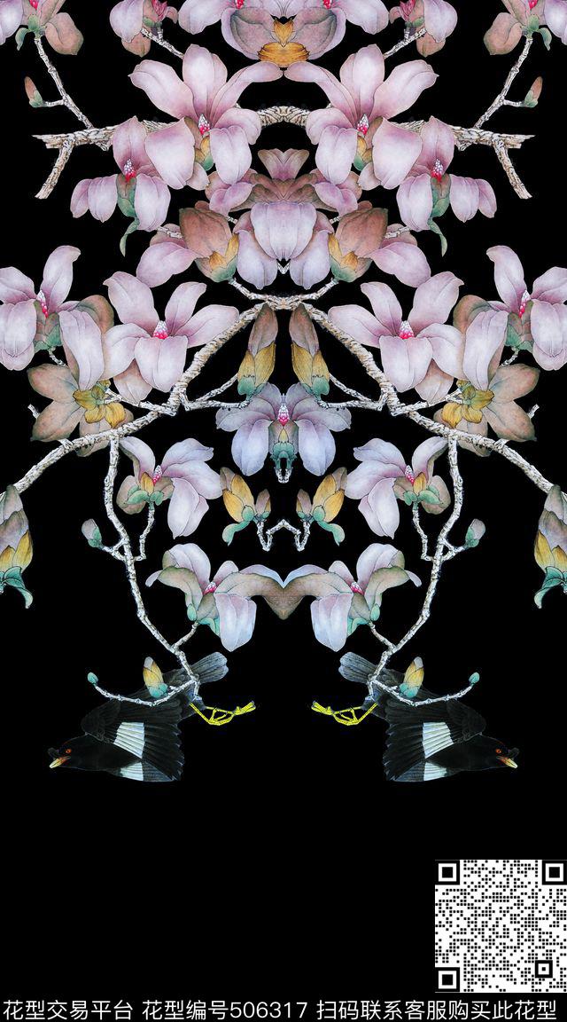 工笔画纪梵希玉兰花数码印花华亿平台下载（图片编号: 506317） - 瓦栏（Walan）