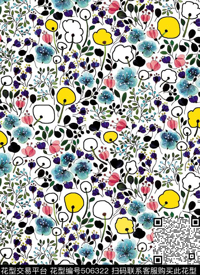花卉手绘女装数码印花华亿平台下载（图片编号: 506322） - 瓦栏（Walan）