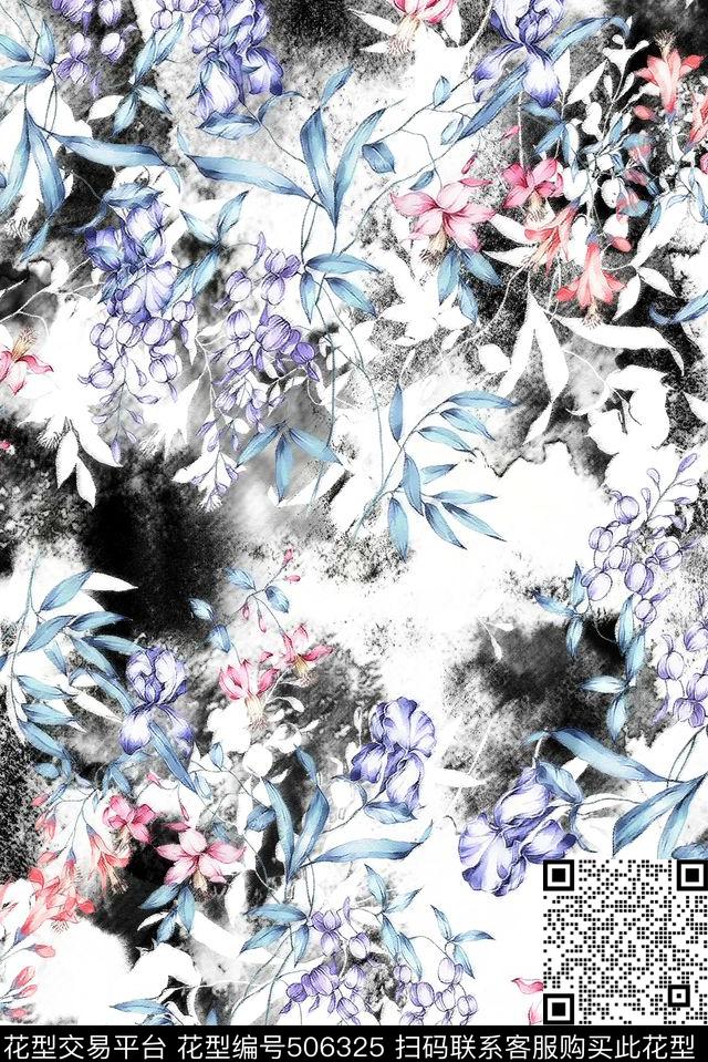 手绘笔触水彩数码印花华亿平台下载（图片编号: 506325） - 瓦栏（Walan）