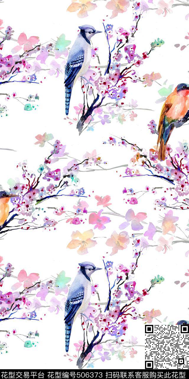 花鸟多彩数码印花华亿平台下载（图片编号: 506373） - 瓦栏（Walan）