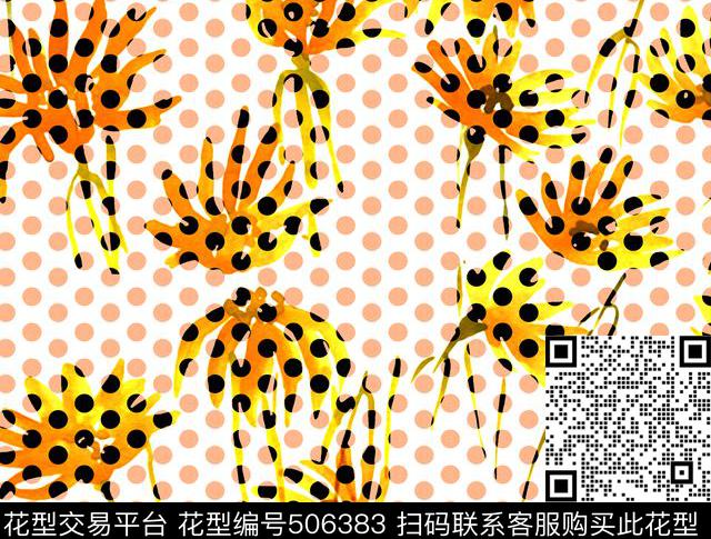 一直流行的波普波点手绘橙色大花时尚新清华亿平台数码印花华亿平台下载（图片编号: 506383） - 瓦栏（Walan）