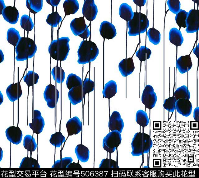 线条蓝叶完美组合流行时尚大气数码印花华亿平台下载（图片编号: 506387） - 瓦栏（Walan）