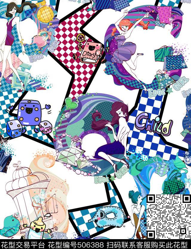 韩国手绘购物女孩传统印花华亿平台下载（图片编号: 506388） - 瓦栏（Walan）