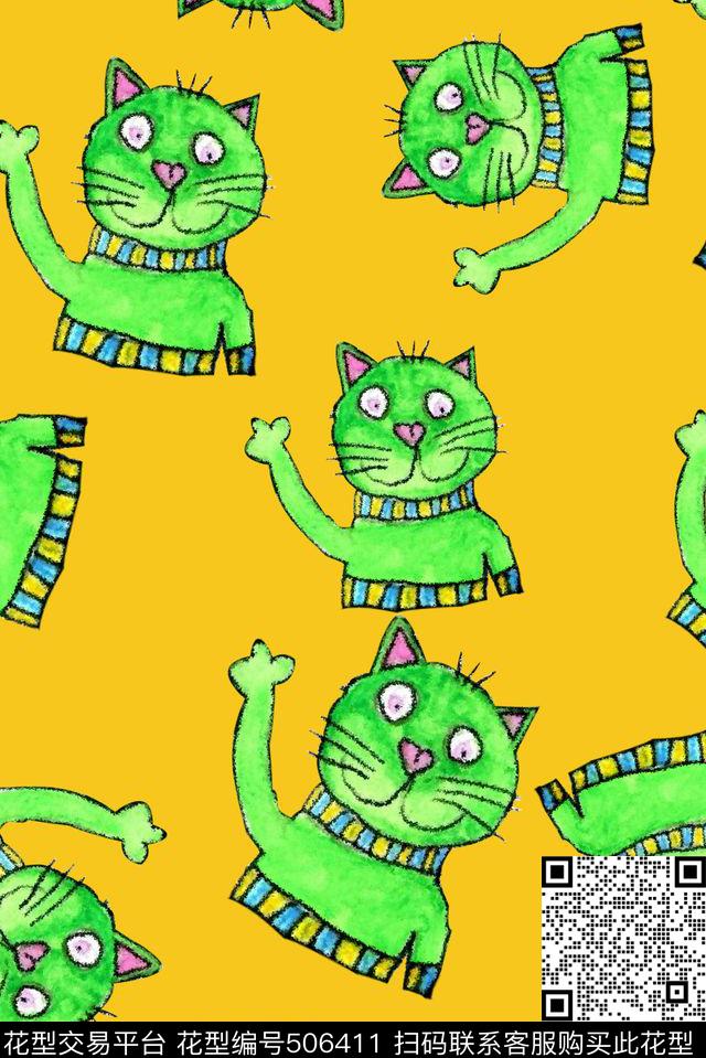 抽象动物猫数码印花华亿平台下载（图片编号: 506411） - 瓦栏（Walan）