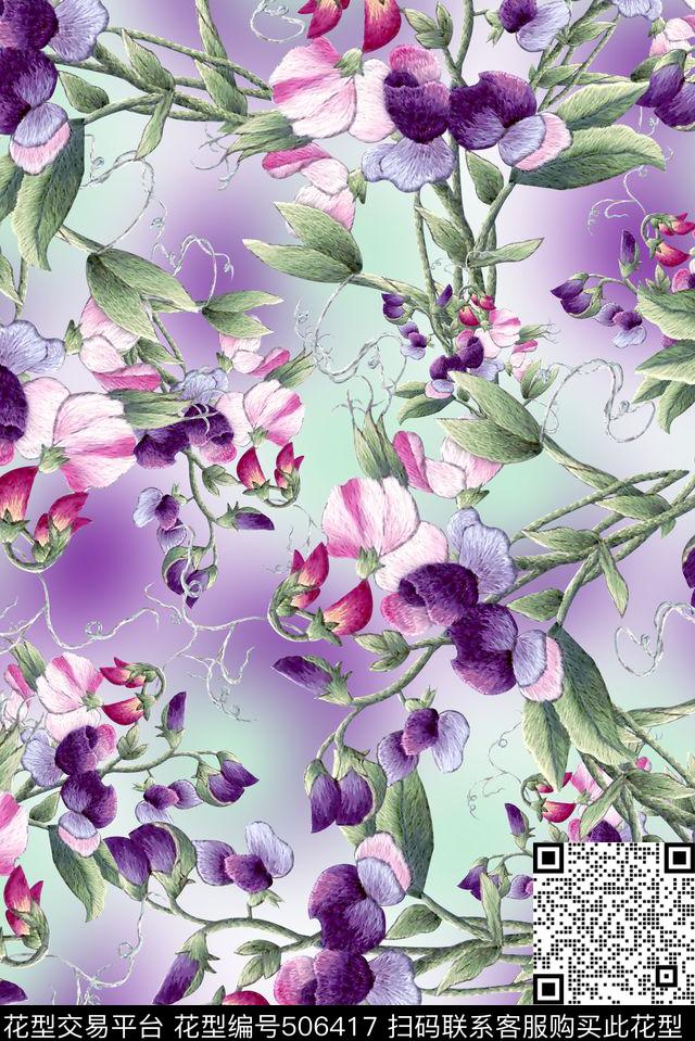 多彩渐变绣花数码印花华亿平台下载（图片编号: 506417） - 瓦栏（Walan）