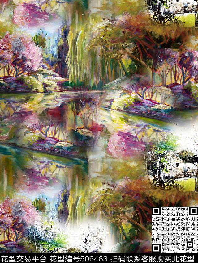 抽象唯美风景油画女士春夏装女士长裙数码印花华亿平台下载（图片编号: 506463） - 瓦栏（Walan）