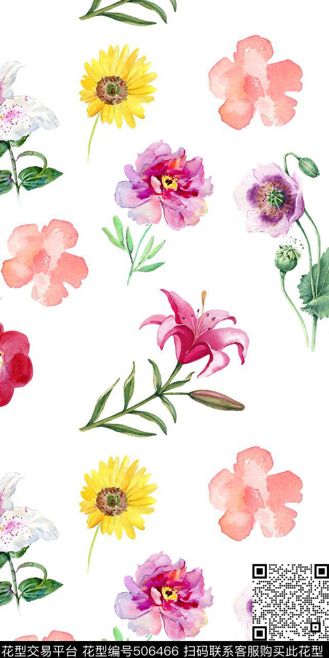 田园花卉太阳花数码印花华亿平台下载（图片编号: 506466） - 瓦栏（Walan）