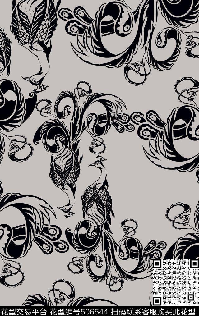 传统抽象鸟传统印花华亿平台下载（图片编号: 506544） - 瓦栏（Walan）