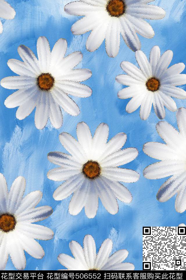 花卉小雏菊水彩数码印花华亿平台下载（图片编号: 506552） - 瓦栏（Walan）