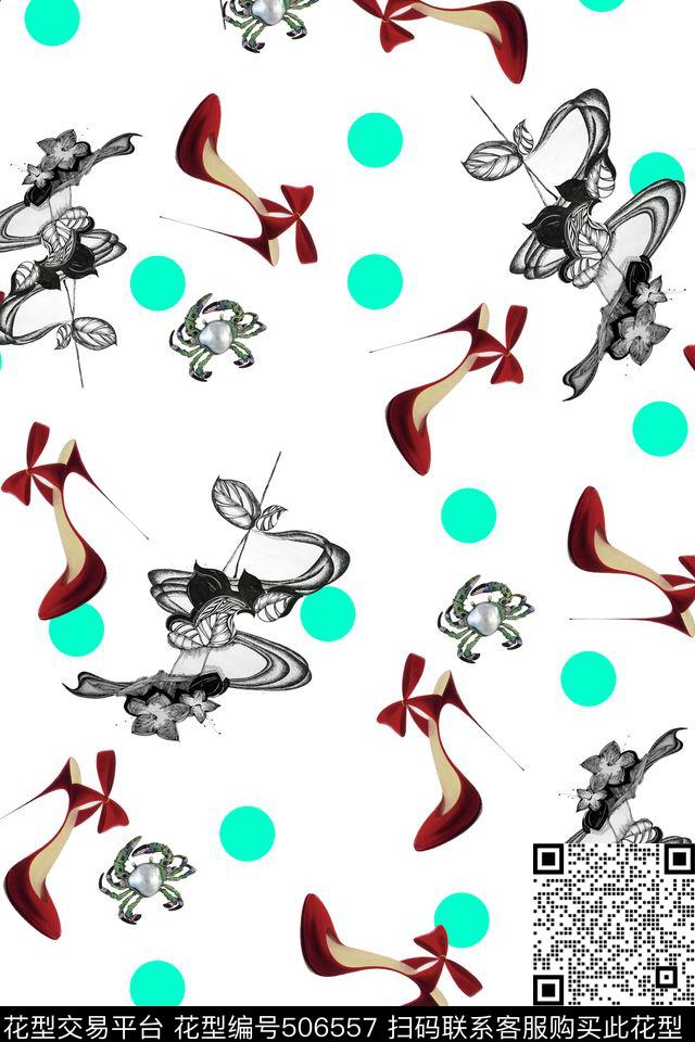 怀旧蕾丝花朵高跟鞋数码印花华亿平台下载（图片编号: 506557） - 瓦栏（Walan）