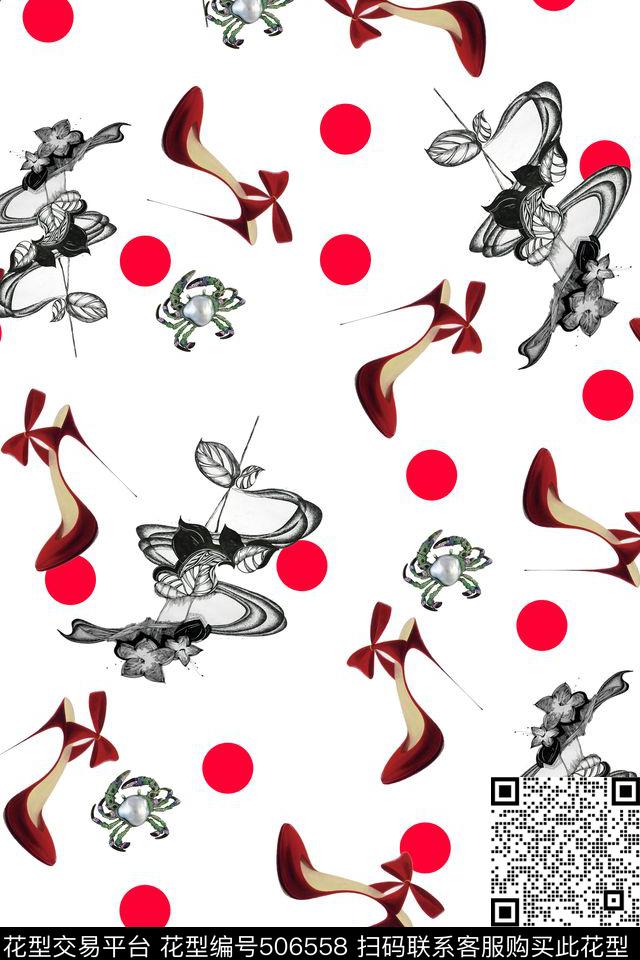 怀旧蕾丝花朵高跟鞋数码印花华亿平台下载（图片编号: 506558） - 瓦栏（Walan）