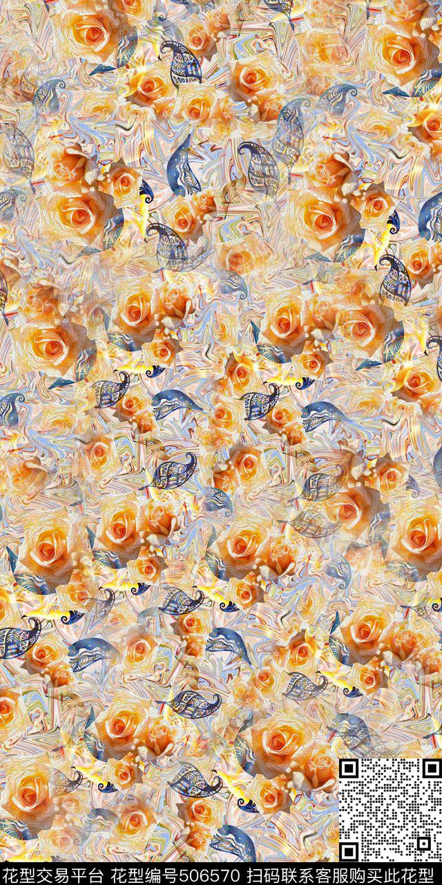 时尚花卉绚丽数码印花华亿平台下载（图片编号: 506570） - 瓦栏（Walan）