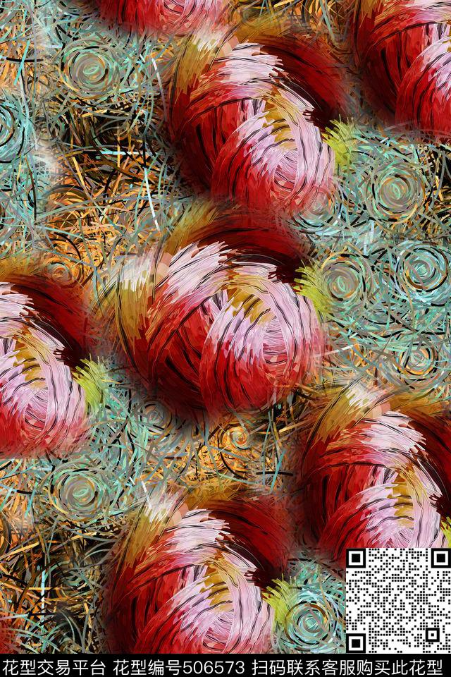 抽象线条漩涡数码印花华亿平台下载（图片编号: 506573） - 瓦栏（Walan）