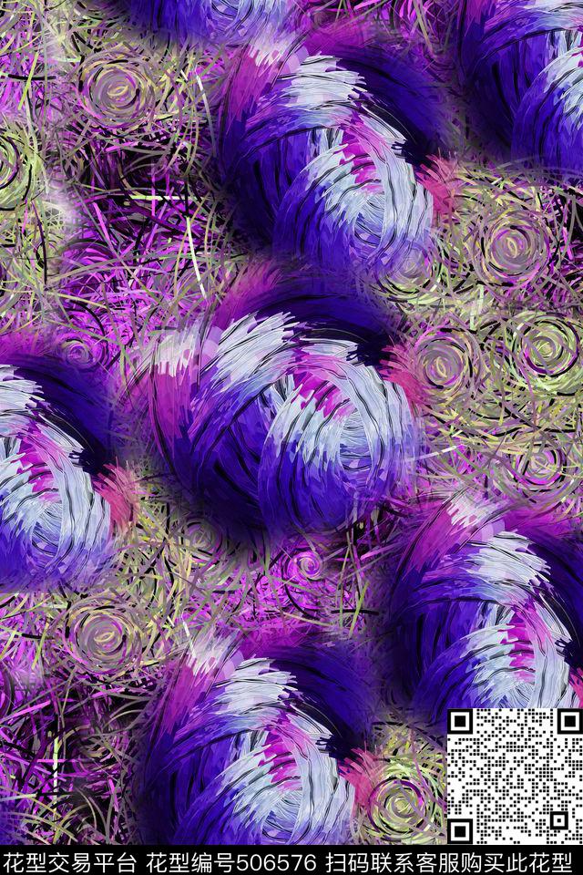 抽象线条漩涡数码印花华亿平台下载（图片编号: 506576） - 瓦栏（Walan）