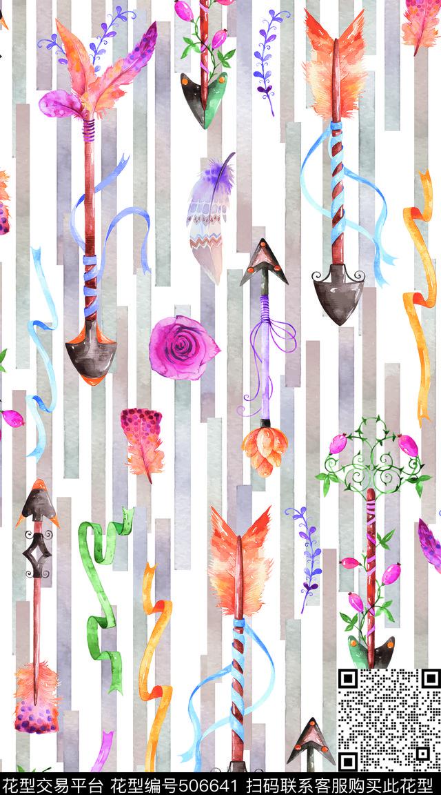 箭羽毛花卉数码印花华亿平台下载（图片编号: 506641） - 瓦栏（Walan）