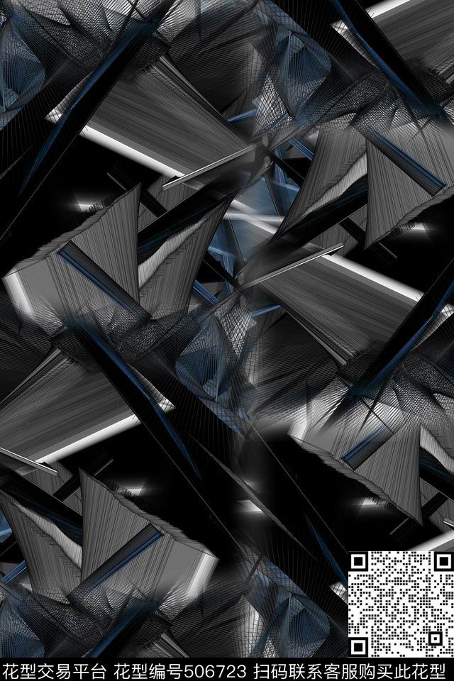 抽象立体结构线条数码印花华亿平台下载（图片编号: 506723） - 瓦栏（Walan）