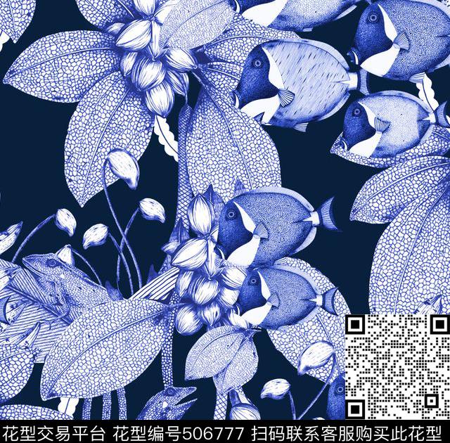 鱼树叶海底世界数码印花华亿平台下载（图片编号: 506777） - 瓦栏（Walan）