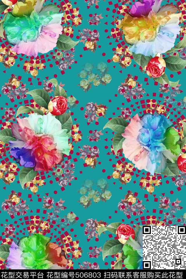 女装潮流时尚大牌手绘花卉数码印花华亿平台下载（图片编号: 506803） - 瓦栏（Walan）