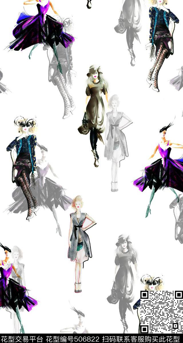 时装马克笔手绘时尚数码印花华亿平台下载（图片编号: 506822） - 瓦栏（Walan）