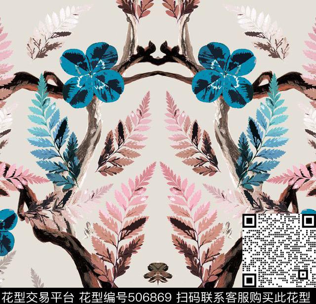 花卉植物散花传统印花华亿平台下载（图片编号: 506869） - 瓦栏（Walan）
