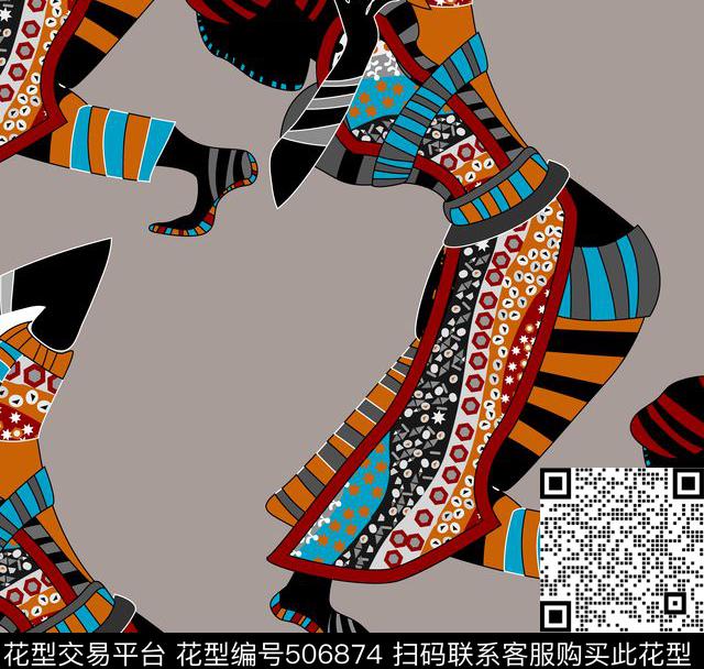 民族人物民族服饰几何色块拼图传统印花华亿平台下载（图片编号: 506874） - 瓦栏（Walan）