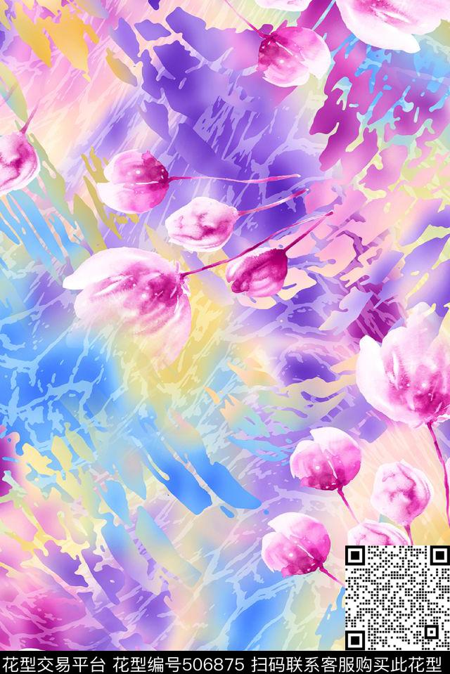 花田园抽象数码印花华亿平台下载（图片编号: 506875） - 瓦栏（Walan）