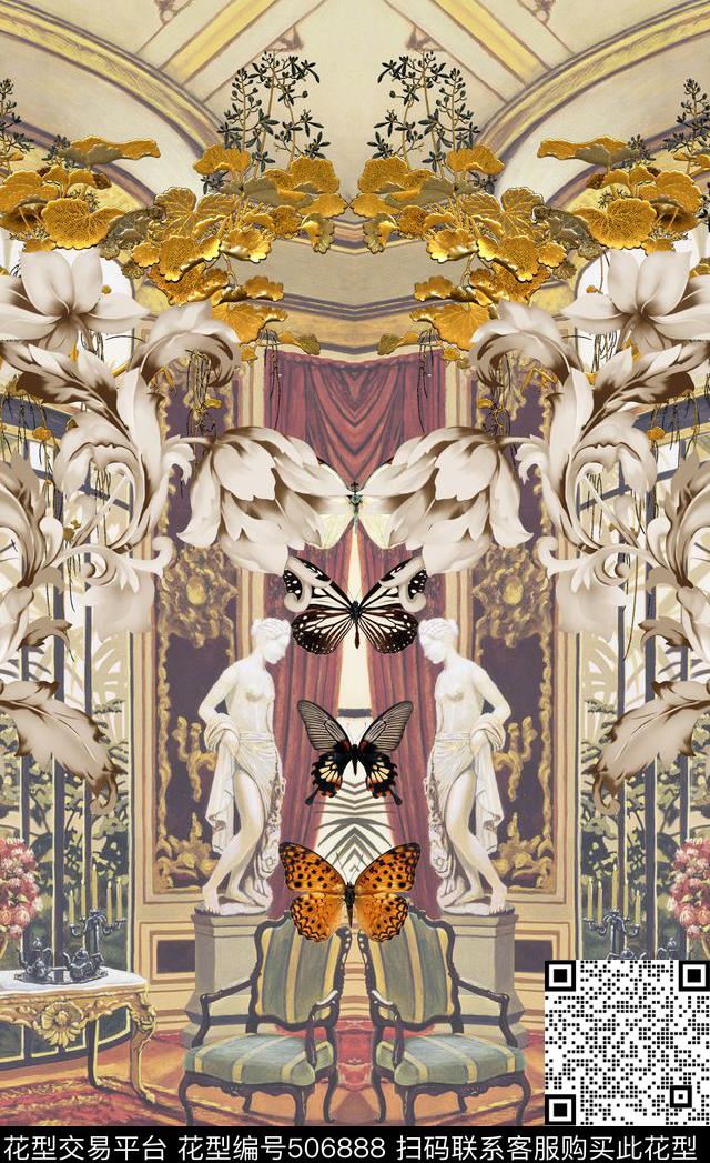 潮流时尚定位大牌欧式宫廷风数码印花华亿平台下载（图片编号: 506888） - 瓦栏（Walan）